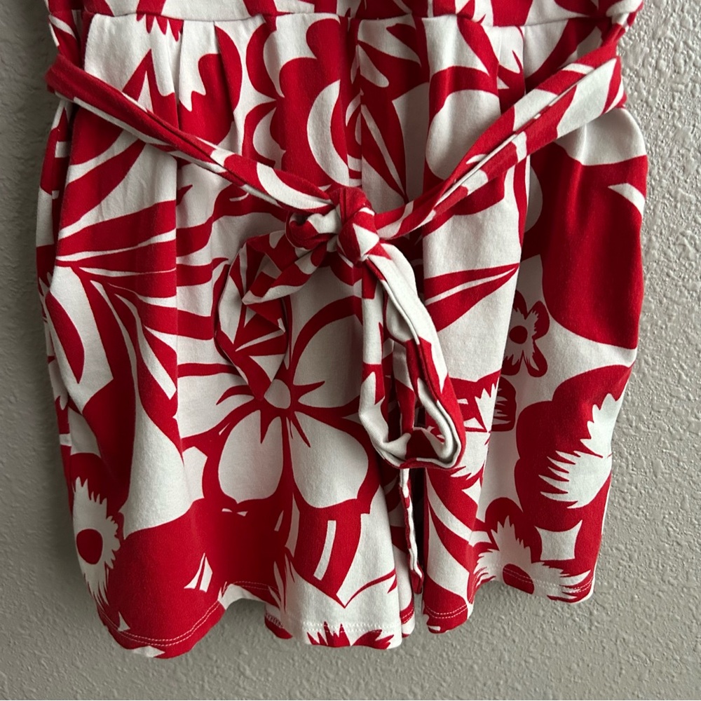 Boden Caroline Red White Floral Jersey Knit Short Sleeve Wrap Jumpsuit Romper - Picture 5 of 9